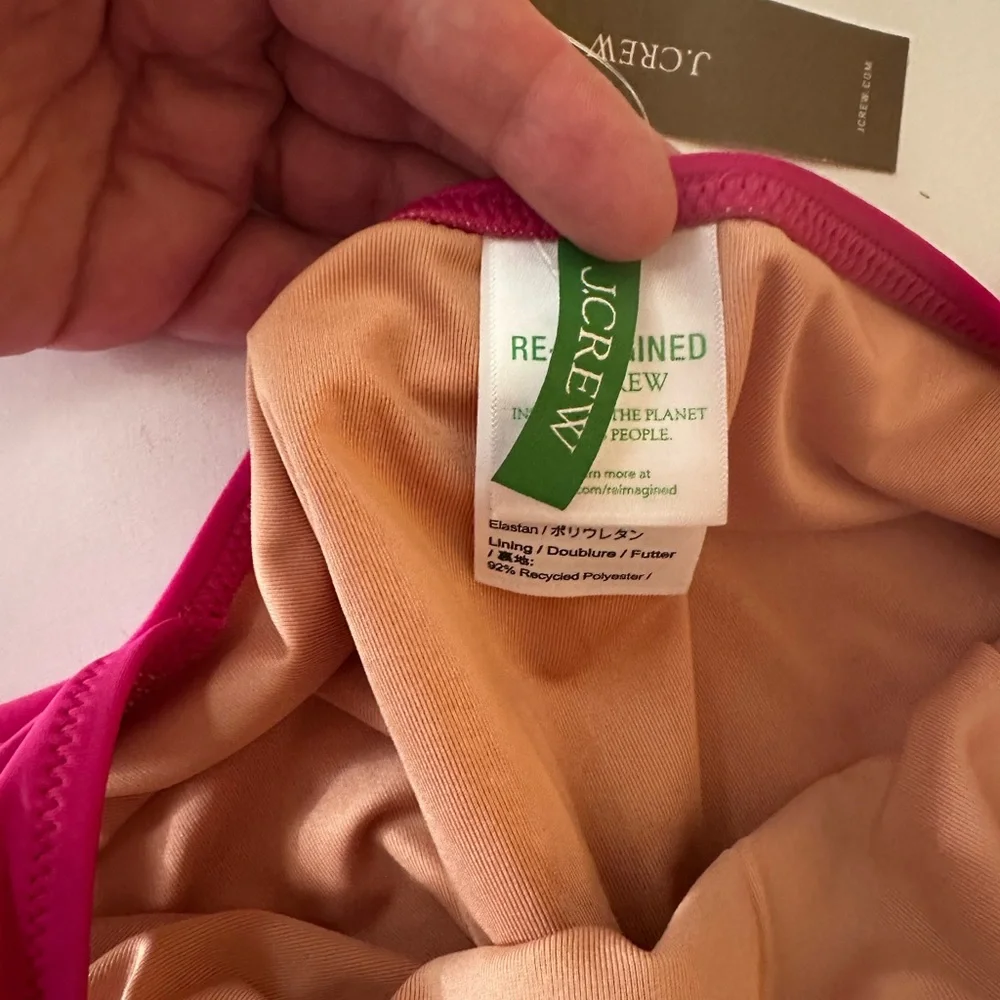 J.Crew Hot Pink Recycled Poly Ruched V-neck Flattering One-Piece Swimsuit NWT 22
